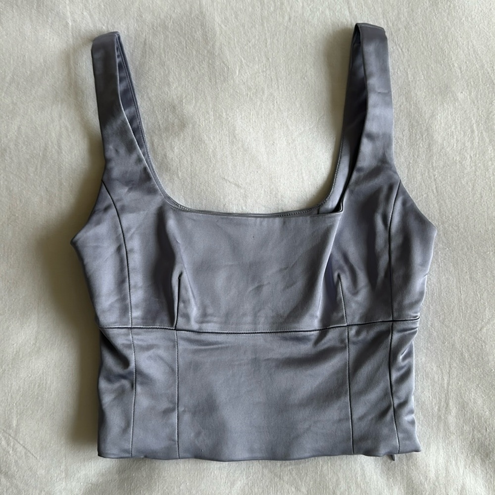 Aritzia purple bustier shiny top